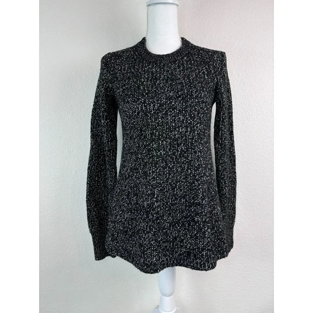 Athleta women's XS black white variegated wool blend‎ stretch sweater top
